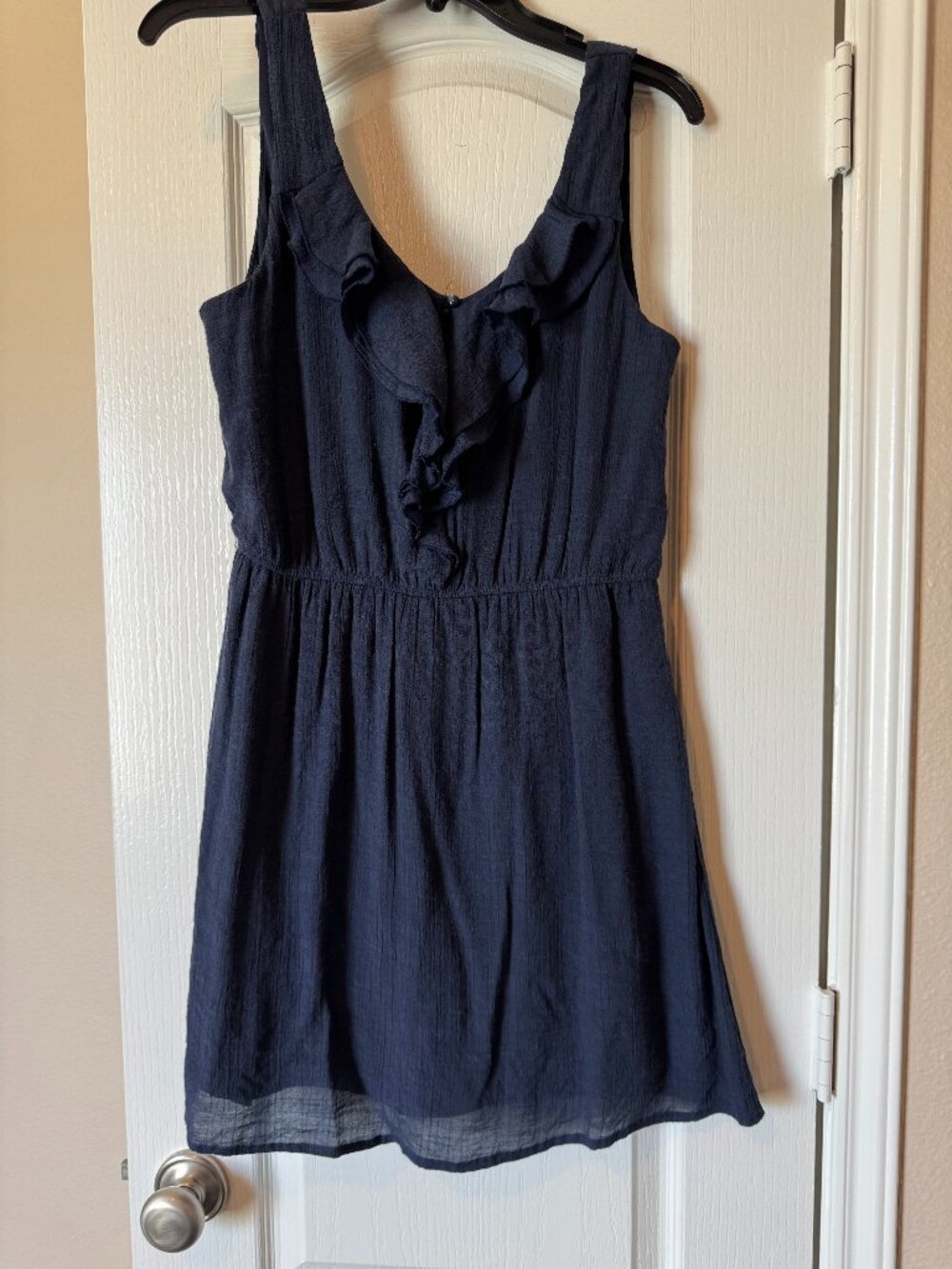 Navy Sleeveless Dress with ruffle chest Size L